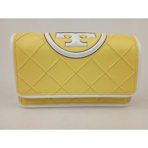 Tory Burch Yellow Vintage Lemon Fleming Soft Patent Leather Border Chain Wallet